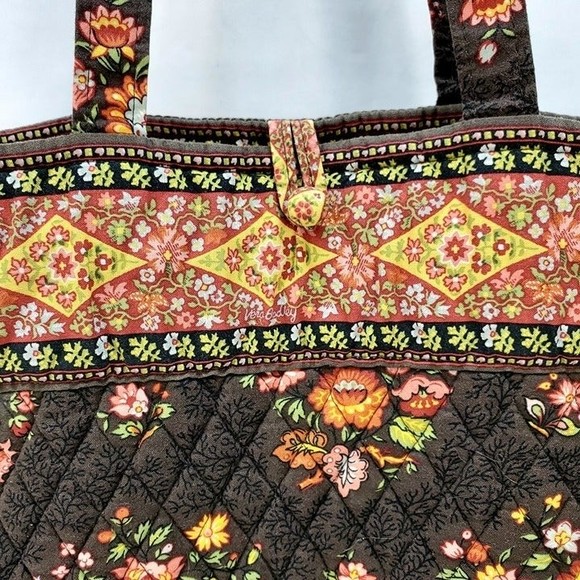 Vera Bradley Chocolat Brown Quilted Cotton Shopper Tote Bag - Picture 3 of 12